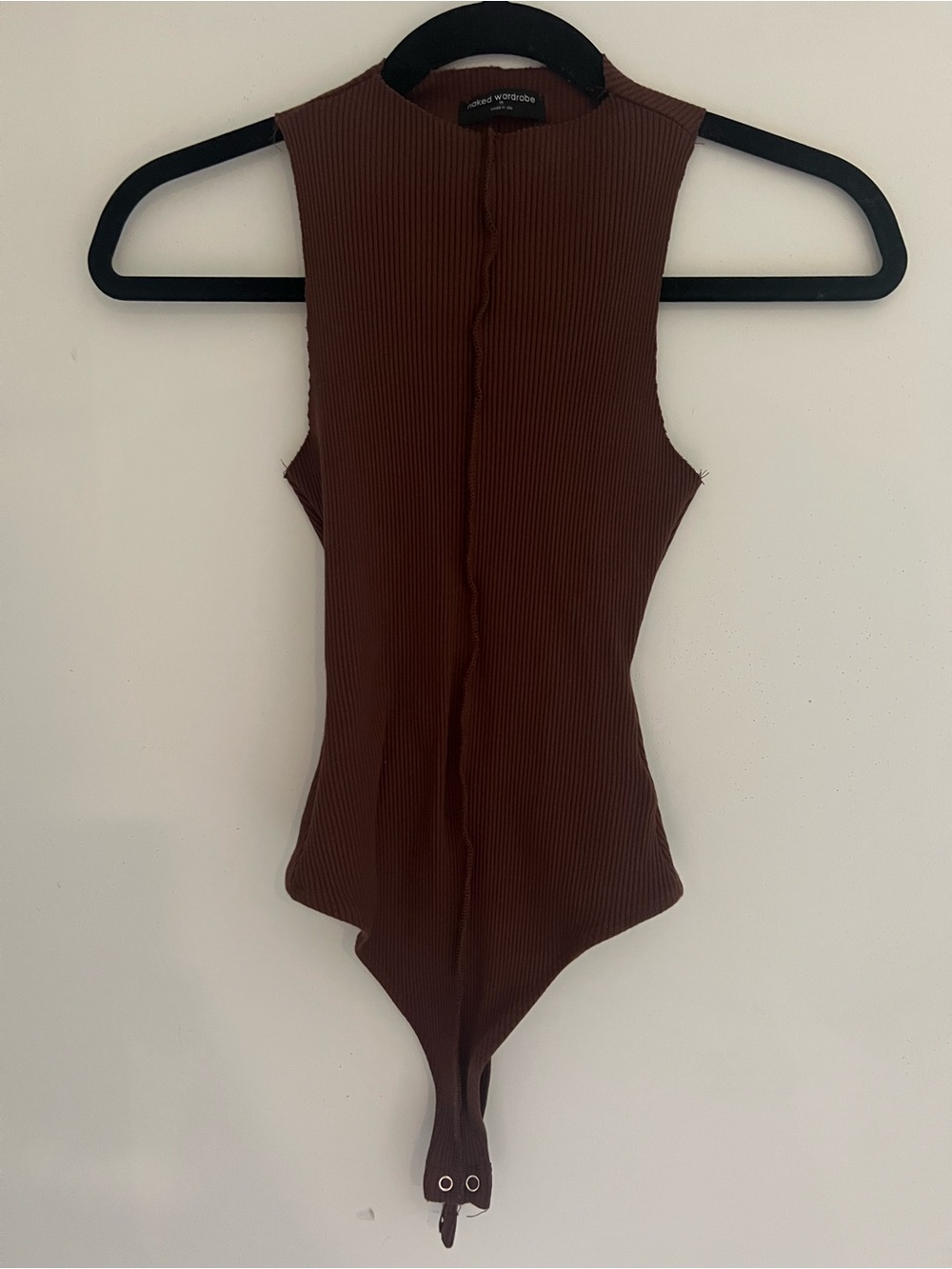 Naked Wardrobe Snatched Ribbed Mock Neck Sleeveless Bodysuit (chocolate) - Picture 3 of 3